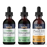 Chlorophyll Supplements x 2 30 Servings + D3 Liquid 60 Servings - Premium Liquid Chlorophyll Drops for Immune Support, Energy Boost, Skin Care and Detox Cleanse -Vitamin D3 5000 IU Energy Supplements
