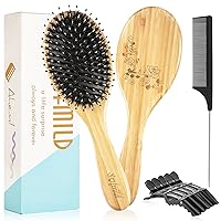 Hair Brush, Sofmild Boar Bristle Hair Brush for Long Short Curly Straight Thick Thin Wavy Dry Hair, Bamboo Hairbrush for Women Men Kids, Comb Set Makes Hair Smooth and Healthy