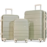 Expandable ABS Hardshell 3pcs Sets Spinner Wheels Suitcase with TSA Lock, Golden Green AMD Beige
