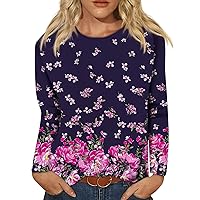 Long Sleeve Tshirts Shirts for Women Ethnic Floral Round Neck Tunic Top Crewneck Sweatshirt Casual Work Blouses