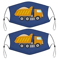 Loaded Yellow Dump Truck Kids Face Mask Set of 2 with 4 Filters Washable Reusable Adjustable Black Cloth Bandanas Scarf Neck Gaiters for Adult Men Women Fashion Designs