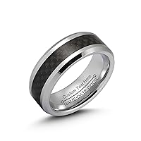 LerchPhi Mens 8mm Black Tungsten Carbide Ring with red carbon fiber Wedding Rings Comfort-fit Edge Wedding Band