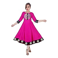 Women Embroidered Dress Ethnic Indian Maxi Dress Casual Long Frock Suit Party Wear Tunic Pink