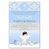 Generic 30 angel baptism invitations in spanish or english blue for boys photo paper