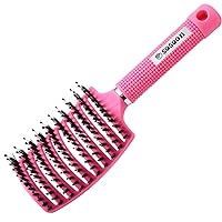 Hair Brush, Boar Bristle Detangling Brush for Fast Blow Drying, Curved Vented Styling Hairbrushes for All Hair Types for Men Women Kids Wet & Dry Hair, Pink