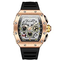 RORIOS Multifunctional Watches for Men Sport 5ATM Waterproof Wristwatch Men’s Analogue Quartz Watch Tonneau Punk Watch Fashion Silicone Strap Watch