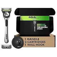 Labs with Exfoliating Bar by Men's Razor Set, 1 Shower Hook, Handle, 2 Blade Refills, Silver and Black, Razors for Men, Mens