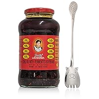 Lao Gan Ma Chili Oil with Fermented Soybeans Family Size 24.69oz (740g) Bundle with FortuneHouse Long Handle Designer Spoon (1 Jar + 1 Spoon)