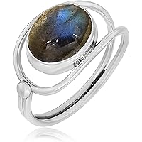 Solid 925 Sterling Silver Ring For Womens Labradorite Ring Sterling Silver Anniversary Ring Blue Gemstone Ring