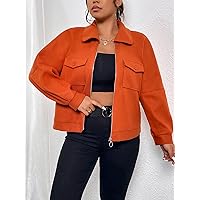 Plus Size Womens Jackets Plus Flap Pocket Raglan Sleeve Overcoat Plus Size Jackets (Color : Burnt Orange, Size : XX-Large)