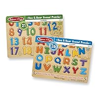 Melissa & Doug Sound Puzzles Set: Numbers and Alphabet - Wooden Peg Puzzles - ABC Sounds Puzzle For Toddlers, Number Puzzles For Toddlers And Kids Ages 3+