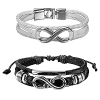 OIDEA Leather Braided CZ Endless Love Infinity Link Bracelets for Men Women,Black White
