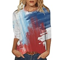 Independence Day 3/4 Sleeve Womens Sleeveless Tops America Flag Patriotic Crewneck Memorial Day Plain Fancy Summer