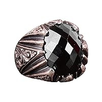 Men's 925 Sterling Silver Ring, Obsidian Stone Ring