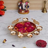 Decorative Round Peacock Shape Urli Bowl for Home Beautiful Handcrafted Bowl for Floating Flowers and Tea Light Candles Home ,Office and Table Decor Special for Diwali Gift (9.5 Inches)