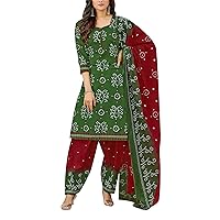 ladyline 100% Cotton Bandhani Printed Salwar Kameez Suit with Cotton Dupatta