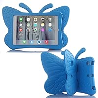 iPad 7 8 10.2 Kids Case iPad 9 10.2 3D Cute Butterfly Case for Kids Light Weight EVA Stand Shockproof Rugged Heavy Duty Kids Friendly iPad Cover for Girl iPad 10.2 iPad 7th 8th 9th (Blue)