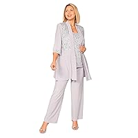R&M Richards Mother of The Bride Plus Size Pant Suit| 3/4 Length Sleeves, and A Beautiful Blouse with A Lace Neckline