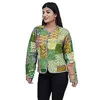 Ethnic Patchwork Blazer Crop Jacket for Girls Kantha Quilted Housecoat Boho Reversible Topcoats