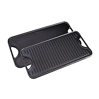 Victoria Rectangular Cast Iron Griddle. Double Burner Griddle, Reversible Griddle Grill, 18.5 x 10 Inch, Seasoned with 100% Kosher Certified Non-GMO Flaxseed Oil