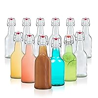 Ilyapa 16 Ounce Clear Swing Top Glass Beer Bottles for Home Brewing - Carbonated Drinks, Kombucha, Kefir, Soda, Juice, Fermentation, 12 Pack Glass Bottle with Airtight Rubber Seal Flip Caps