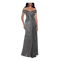 Xscape Off-The-Shoulder Pleated Metallic Gown