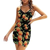 Peaches Fruit Women's Spaghetti Strap Dress V Neck Bodycon Dress Sexy Mini Sundress Tank Dresses