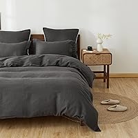 Simple&Opulence 100% Linen Duvet Cover Set Twin 2 Pieces Solid Color Basic Style Bedding Set+2 Euro Shams 26