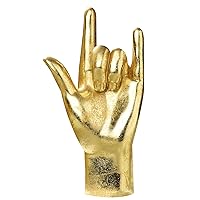 Gold Decor “I Love You” ASL Hand Sign, Rock and Roll Hand Sign Desk Statue Classic Gesture Hand Sculpture Valentine's Day Gift Polyresin 8.46 Inch Figurine