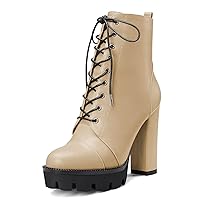 Castamere Women High Heel Platform Chunky Block Round Toe Ankle Boots Short Bootie Lace-up Zipper Boots