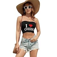 I Love Cheese Women's Sexy Crop Top Casual Sleeveless Tube Tops Clubwear for Raves Party