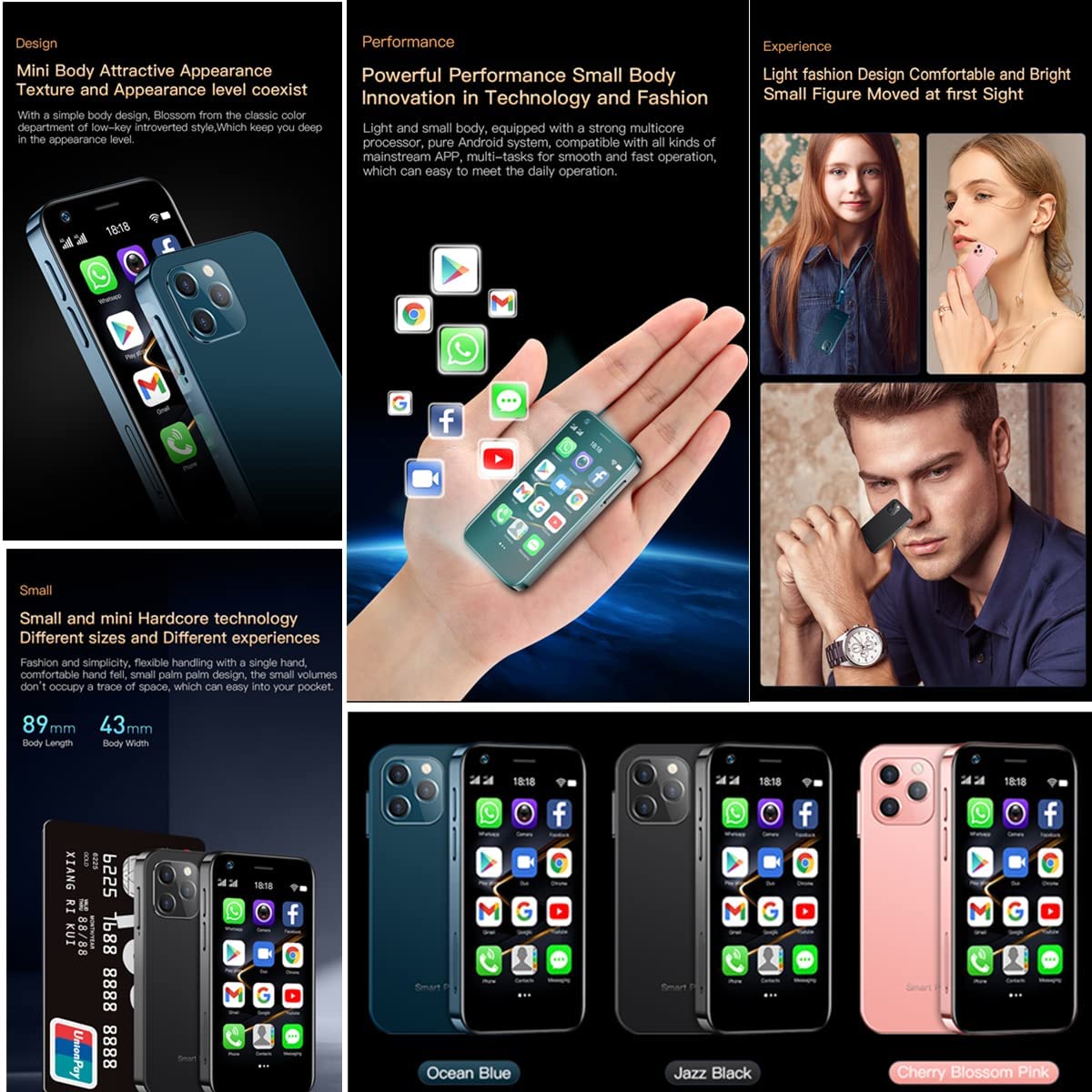Global Version Soyes XS12 Mini 4G Smartphone 3.0 Inch Dual Sim Ultra Thin Unlocked Card Mobile Phone WiFi Bluetooth Hotspot Student Pocket Cellphone (Black 32GB)