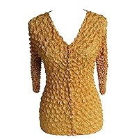 Women's Popcorn V-Neck Cardigan Button-Down Blouse Long Sleeve Shirt Top in Solid Color Expandable One Size New