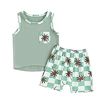 Amiblvowa Toddler Baby Boy Summer Clothes Tank Cami Sleeveless Top Checkerboard Shorts Set Newborn 2 Piece Outfit