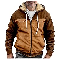 Mens Coats Sherpa Jacket With Hood Big Tall Fleece Lined Zip Up Warm Hoodies Sweatshirt Winter Thicken Coat