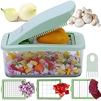 Brieftons QuickPush Food Chopper: Vegetable Chopper Dicer Slicer, Onion Chopper Vegetable Cutter, 3 Extra-Large Blades with 200% More Cutting Area to Chop Dice Slice Vegetables, 2.6-Quart Container