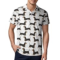 Dachshund Dogs Pattern Men Polo Shirt Short Sleeve Golf Polo Shirt Athletic Casual T Shirts