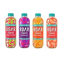 Roar Organic Electrolyte Infusions - 4-Flavor Variety Pack - with Antioxidants, B Vitamins, Low-Sugar, Coconut Water Infused Beverage 18 Fl Oz with Oasis Snacks Sticker (4 Flavor Variety, Pack of 4)