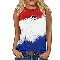 4th of July Apparel for Women Tank Top Women's Fashion Casual T-Shirt Round Neck Lightweight Sleeveless Printed Tank Top