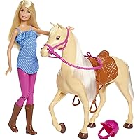 Barbie Doll & Toy Horse Set, Blonde Fashion Doll in Riding Outfit & Light Brown Horse with Saddle, Bridle & Reins