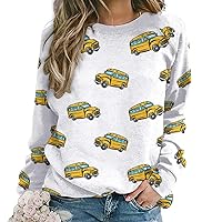 School Bus Womens Long Sleeve Tunic Tops Casual Loose Fit Crew Neck Shirt for Leggings
