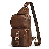 Sling Bag Men Women Vintage Genuine Leather Shoulder Backpack Satchel Chest Casual Daypack Crossbody Outdoor