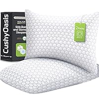 Shredded Memory Foam Pillow for Sleeping, Cooling Bed Pillows Set of 2, Adjustable Pillows for Side, Back, Stomach Sleepers with Washable Pillowcase (Queen Size, Grey)