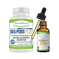 Power By Naturals Certified Organic Sea Moss Plus Supplements with Wildcrafted Irish Sea Moss & High Potency Liquid Vitamin D3 10000 IU - High Dose Vitamin D - The Sunshine D3 Vitamin Supplement