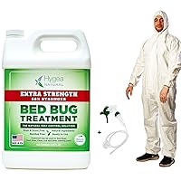 Extra Strength Bed Bug Spray (128 Oz) & 3X-Large Unisex Adult Coveralls (1 Pack) Bundle - Treat & Protect Bed Bugs, Dust, Mites, Lice, Fleas - Child & Pet Safe Natural Formula