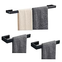 3-Piece Black Towel Holder Set - Include 24 Inch Towel Bar and 2-Piece 8 Inch Hand Towel Holder, Thicken Square Base SUS 304 Stainless Steel Modern Towel Rack Wall Mounted - Matte Black