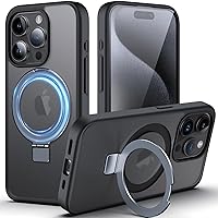 DASFOND Mag-Stand Designed for iPhone 15 Pro Case, 2023 Upgraded [All-in-1] [Compatible with MagSafe] Invisible Ring Kickstand Transparent Matte Phone Case Cover for iPhone 15 Pro 6.1 inch, Black