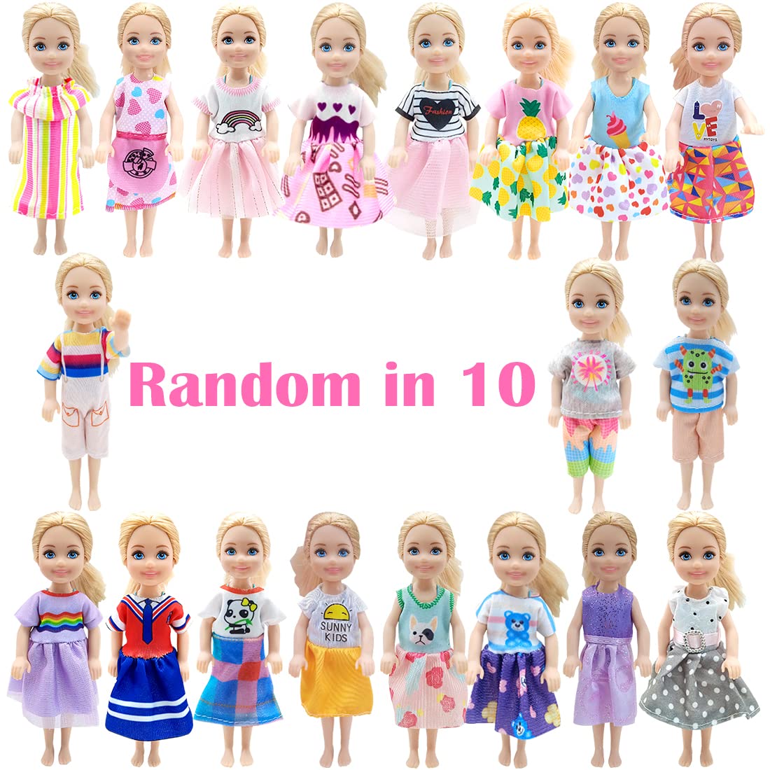 20 Pcs Doll Clothes and Accessories, 10X Clothes, 10X Mini Hangers, for Chelsea Dolls, for Girls Granddaughter Ages 6-12 Gifts