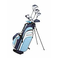 Precise M3 Petite Women's Right Handed Golf Club Set Includes 12* Driver, 3 Wood, 21* Hybrid, 7-9 Cavity Back Irons, Pitching Wedge, Putter, Deluxe Stand Bag & 3 Headcovers, Stylish Lite Blue