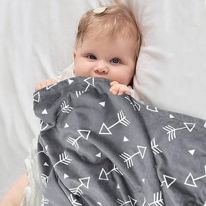 BORITAR Baby Blanket Super Soft Minky with Double Layer Dotted Backing, Little Grey Arrows Printed 30 x 40 Inch, Receiving Blankets